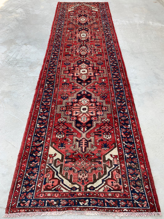 12'7 x 3'6 Hand-Knotted Persian Wool Runner - Red Geometric Tribal Medallion Design - KBHM-860