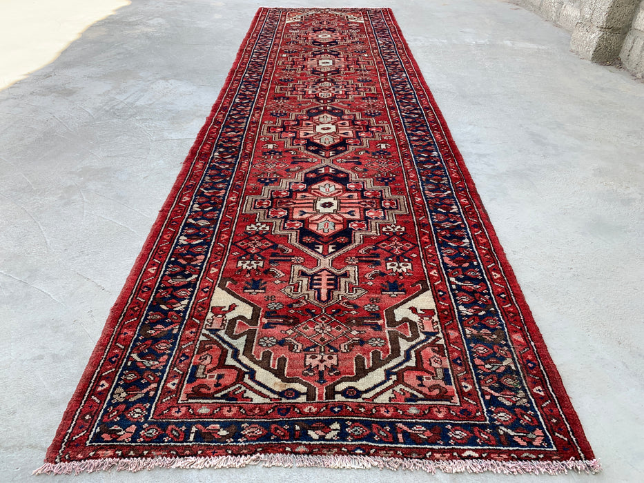 12'7 x 3'6 Hand-Knotted Persian Wool Runner - Red Geometric Tribal Medallion Design - KBHM-860