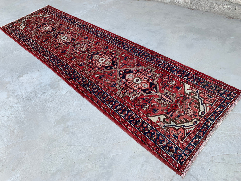 12'7 x 3'6 Hand-Knotted Persian Wool Runner - Red Geometric Tribal Medallion Design - KBHM-860