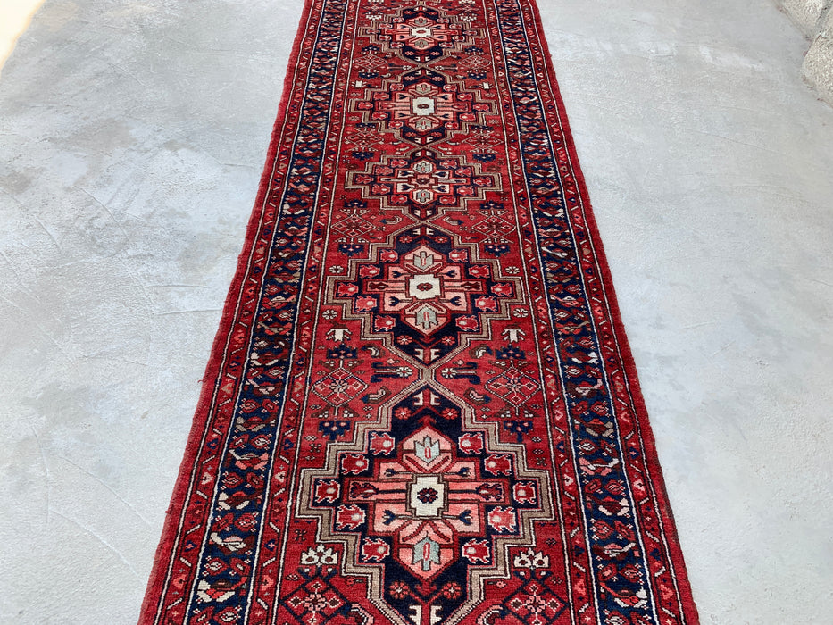 12'7 x 3'6 Hand-Knotted Persian Wool Runner - Red Geometric Tribal Medallion Design - KBHM-860