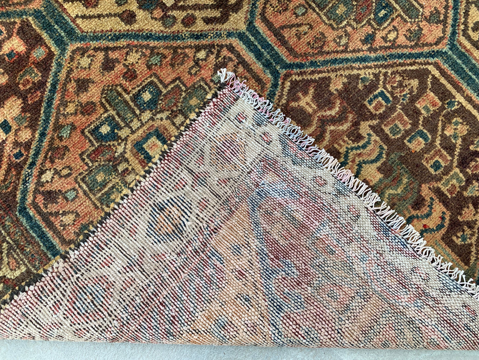 6'1 x 4'5 Hand-Knotted Persian Wool Rug - Beige Tribal Hexagon Design with Brown & Blue Accents - KBHM-861