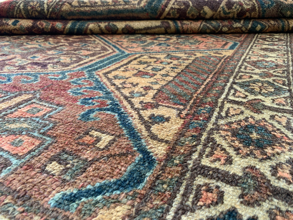 6'1 x 4'5 Hand-Knotted Persian Wool Rug - Beige Tribal Hexagon Design with Brown & Blue Accents - KBHM-861