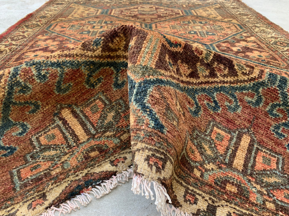 6'1 x 4'5 Hand-Knotted Persian Wool Rug - Beige Tribal Hexagon Design with Brown & Blue Accents - KBHM-861
