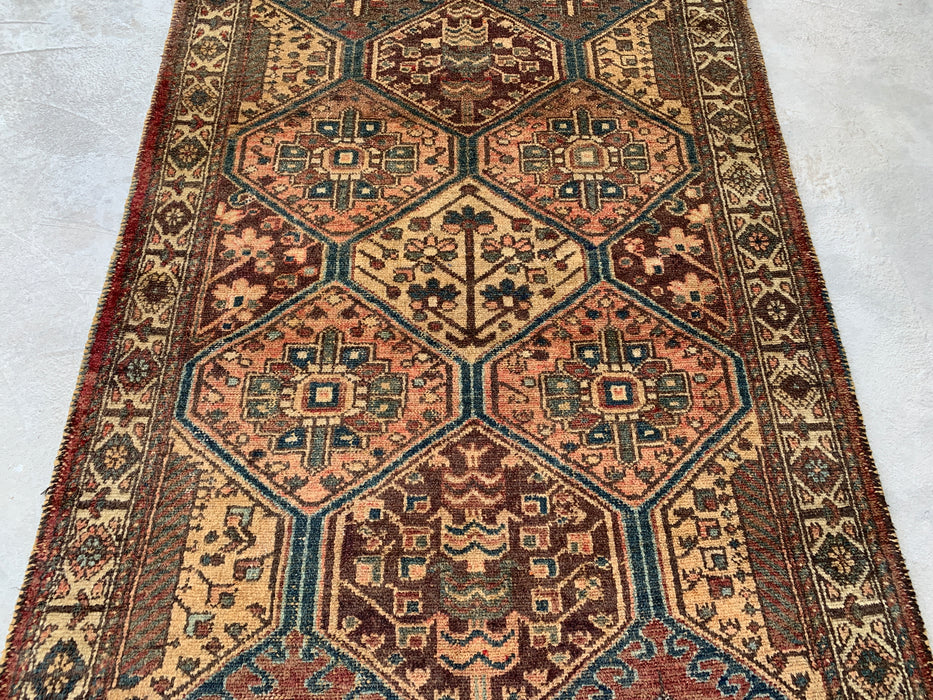 6'1 x 4'5 Hand-Knotted Persian Wool Rug - Beige Tribal Hexagon Design with Brown & Blue Accents - KBHM-861