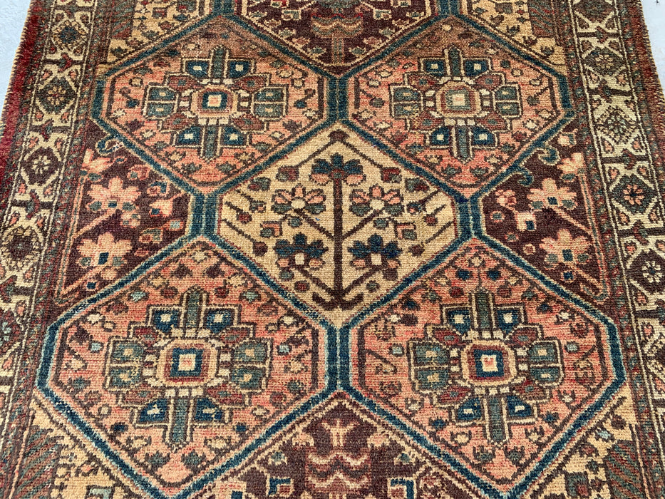 6'1 x 4'5 Hand-Knotted Persian Wool Rug - Beige Tribal Hexagon Design with Brown & Blue Accents - KBHM-861