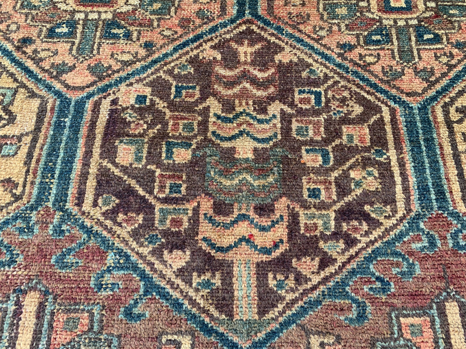6'1 x 4'5 Hand-Knotted Persian Wool Rug - Beige Tribal Hexagon Design with Brown & Blue Accents - KBHM-861