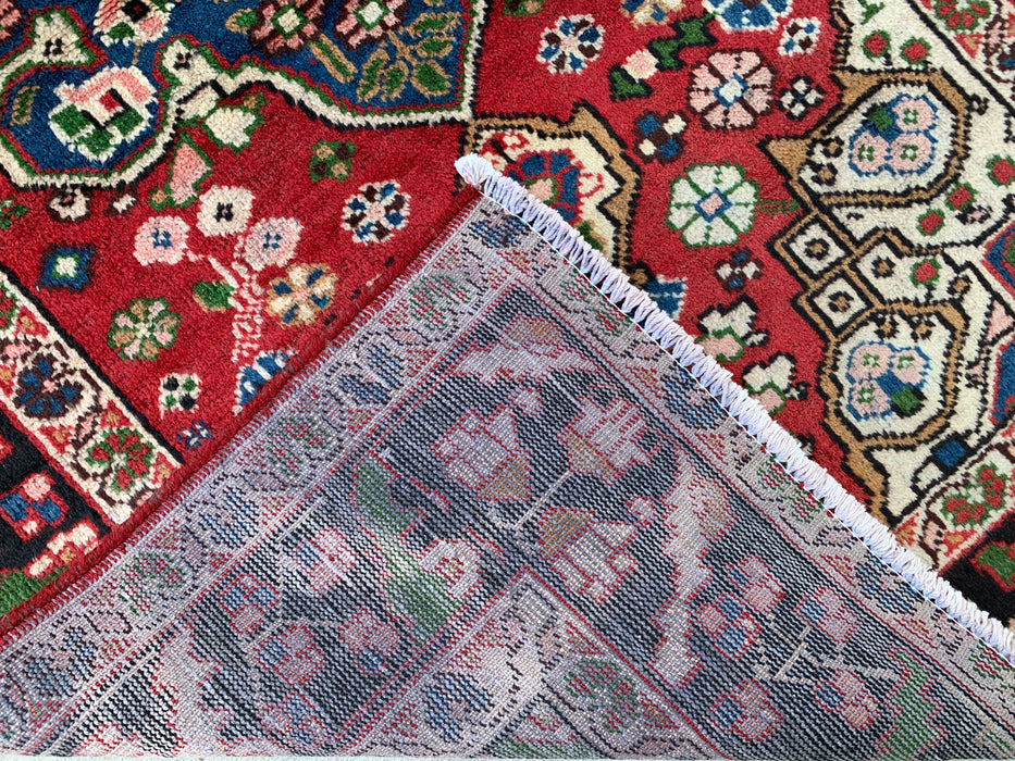 6'5 x 4'5 Hand-Knotted Persian Wool Rug - Red Floral Medallion Design with Black Border - KBHM-862