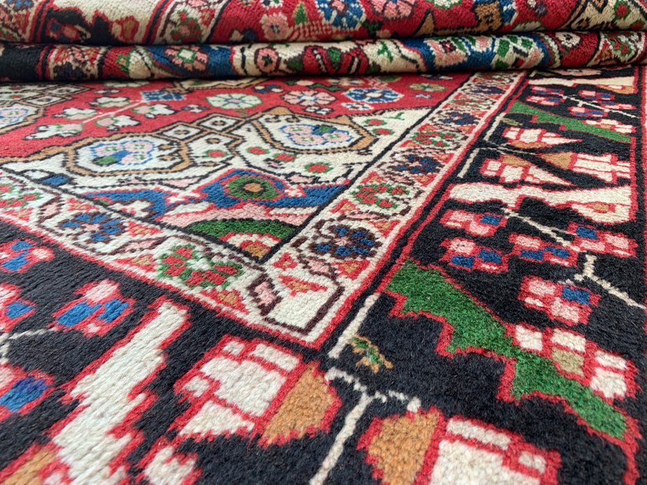 6'5 x 4'5 Hand-Knotted Persian Wool Rug - Red Floral Medallion Design with Black Border - KBHM-862