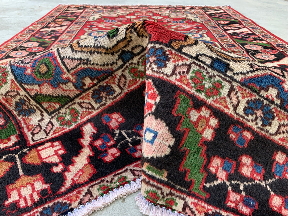 6'5 x 4'5 Hand-Knotted Persian Wool Rug - Red Floral Medallion Design with Black Border - KBHM-862