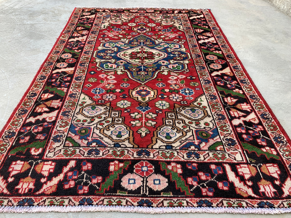 6'5 x 4'5 Hand-Knotted Persian Wool Rug - Red Floral Medallion Design with Black Border - KBHM-862