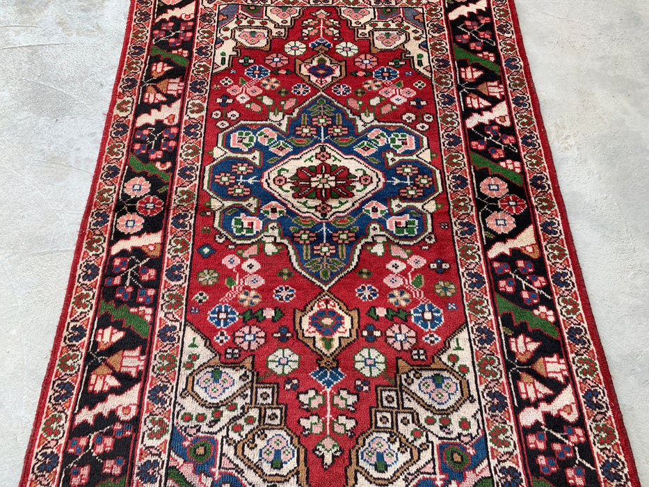 6'5 x 4'5 Hand-Knotted Persian Wool Rug - Red Floral Medallion Design with Black Border - KBHM-862