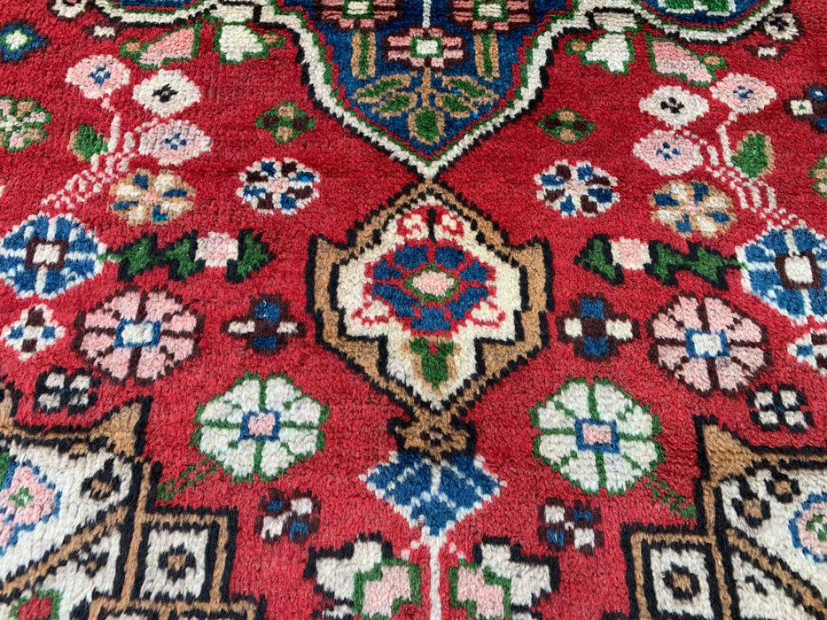 6'5 x 4'5 Hand-Knotted Persian Wool Rug - Red Floral Medallion Design with Black Border - KBHM-862