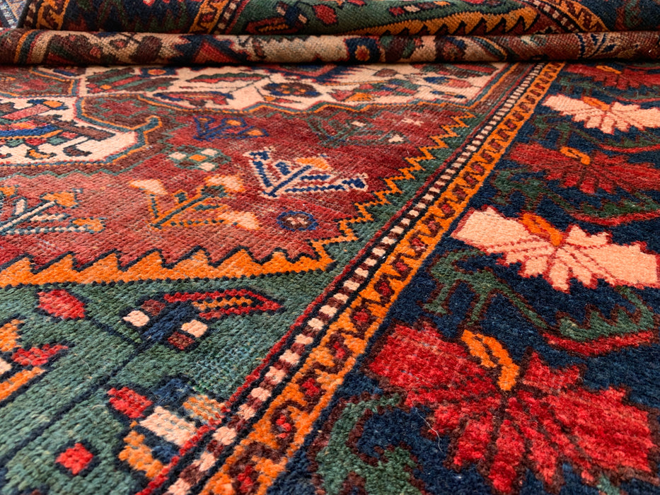 6'8 x 4'6 Hand-Knotted Persian Wool Rug - Brown Tribal Medallion Design with Green & Navy Border - KBHM-863