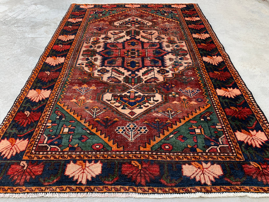 6'8 x 4'6 Hand-Knotted Persian Wool Rug - Brown Tribal Medallion Design with Green & Navy Border - KBHM-863
