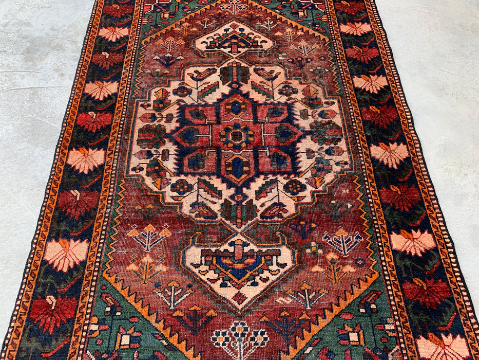6'8 x 4'6 Hand-Knotted Persian Wool Rug - Brown Tribal Medallion Design with Green & Navy Border - KBHM-863