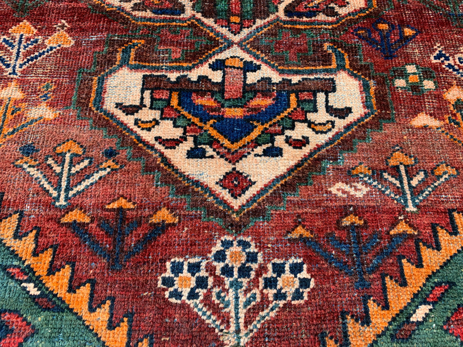 6'8 x 4'6 Hand-Knotted Persian Wool Rug - Brown Tribal Medallion Design with Green & Navy Border - KBHM-863