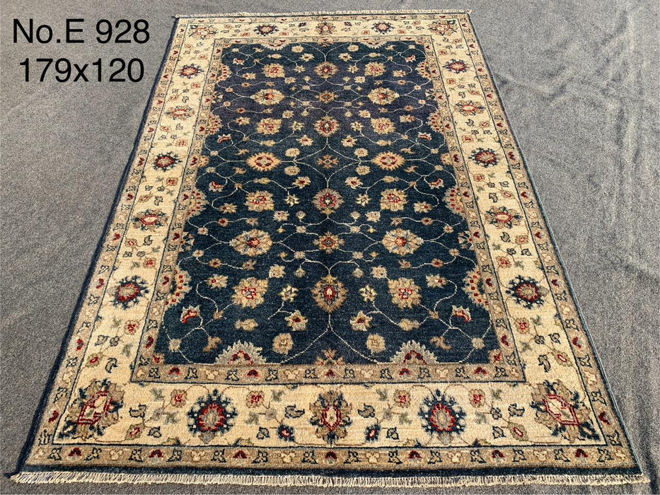3’11 x 5’10 Navy Blue & Ivory Afghan Chobi Wool Rug
