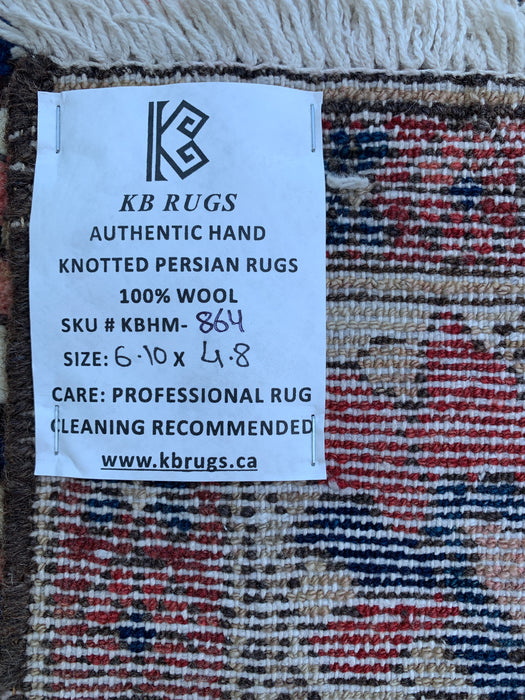 6'10 x 4'8 Hand-Knotted Persian Wool Rug - Ivory Floral Medallion Design with Navy Accents - KBHM-864
