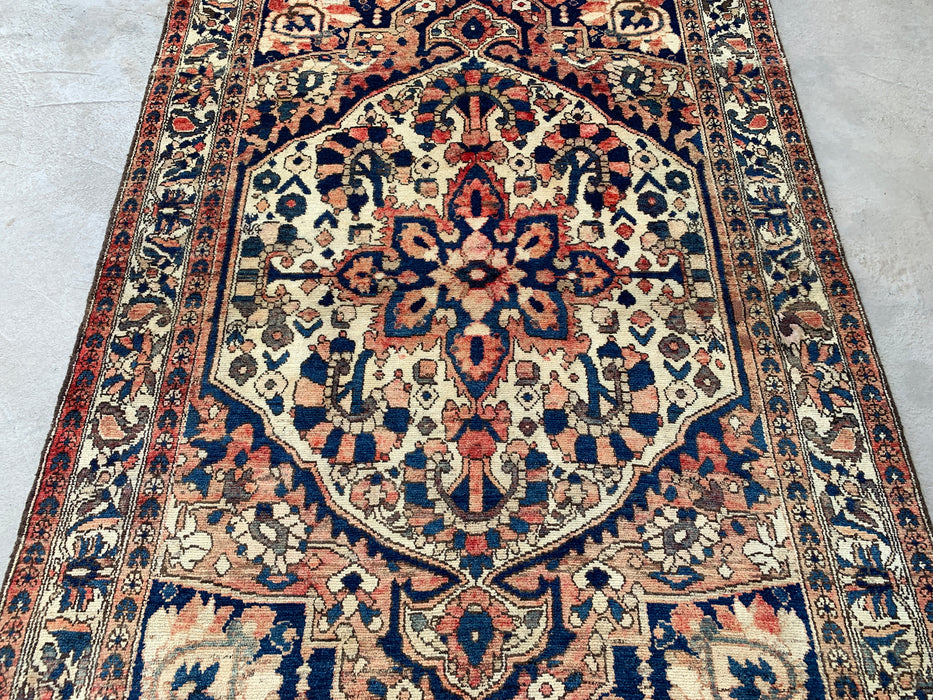 6'10 x 4'8 Hand-Knotted Persian Wool Rug - Ivory Floral Medallion Design with Navy Accents - KBHM-864