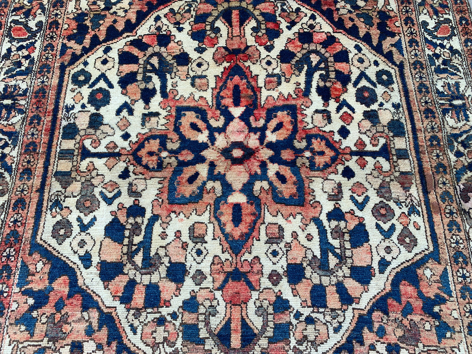 6'10 x 4'8 Hand-Knotted Persian Wool Rug - Ivory Floral Medallion Design with Navy Accents - KBHM-864