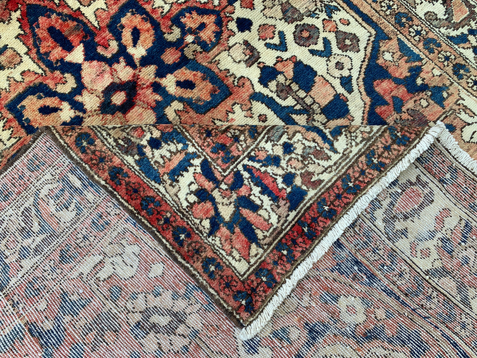 6'10 x 4'8 Hand-Knotted Persian Wool Rug - Ivory Floral Medallion Design with Navy Accents - KBHM-864