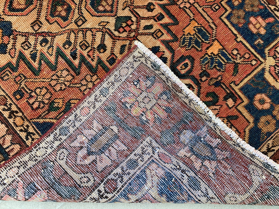 7'1 x 4'7 Hand-Knotted Persian Wool Rug - Brown Geometric Medallion Design with Navy Accents - KBHM-865
