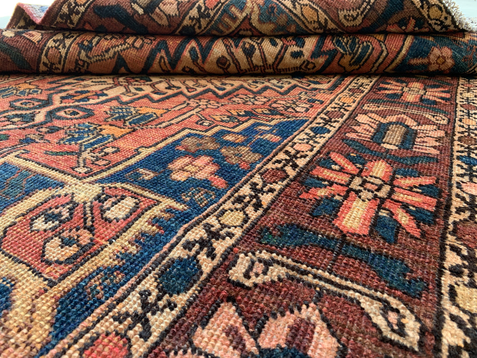 7'1 x 4'7 Hand-Knotted Persian Wool Rug - Brown Geometric Medallion Design with Navy Accents - KBHM-865