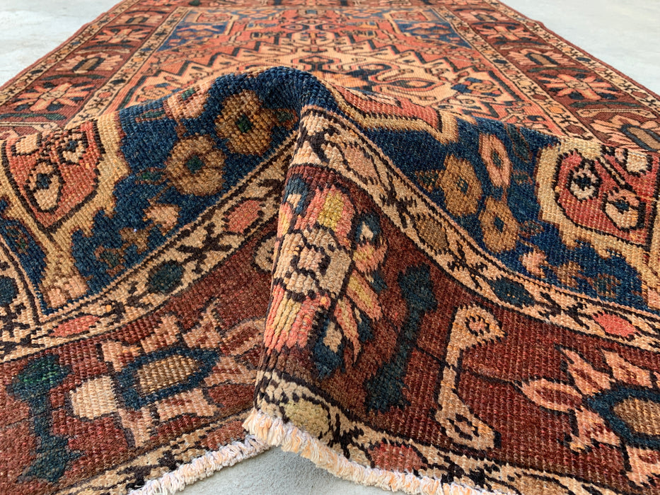 7'1 x 4'7 Hand-Knotted Persian Wool Rug - Brown Geometric Medallion Design with Navy Accents - KBHM-865