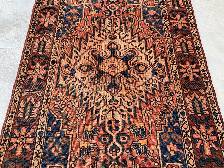 7'1 x 4'7 Hand-Knotted Persian Wool Rug - Brown Geometric Medallion Design with Navy Accents - KBHM-865