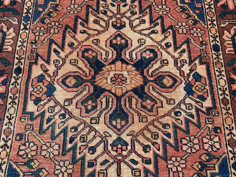 7'1 x 4'7 Hand-Knotted Persian Wool Rug - Brown Geometric Medallion Design with Navy Accents - KBHM-865