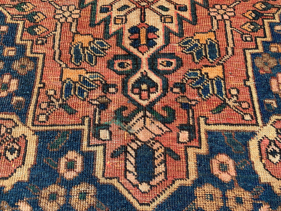 7'1 x 4'7 Hand-Knotted Persian Wool Rug - Brown Geometric Medallion Design with Navy Accents - KBHM-865