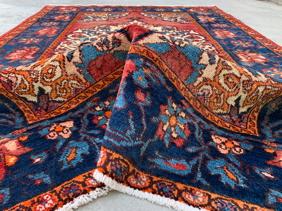 6'7 x 4'7 Hand-Knotted Persian Wool Rug - Rose Floral Medallion Design with Navy Border - KBHM-866