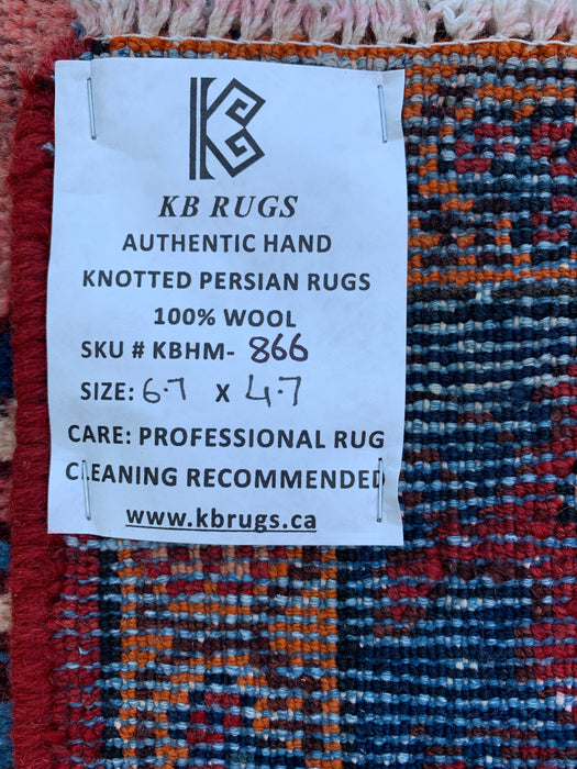 6'7 x 4'7 Hand-Knotted Persian Wool Rug - Rose Floral Medallion Design with Navy Border - KBHM-866