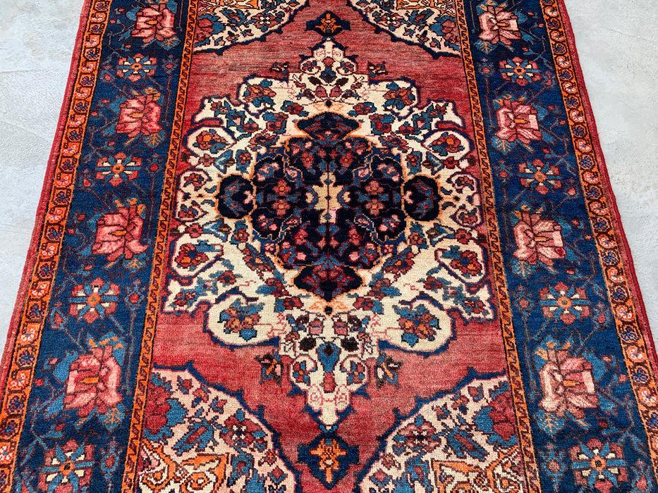 6'7 x 4'7 Hand-Knotted Persian Wool Rug - Rose Floral Medallion Design with Navy Border - KBHM-866