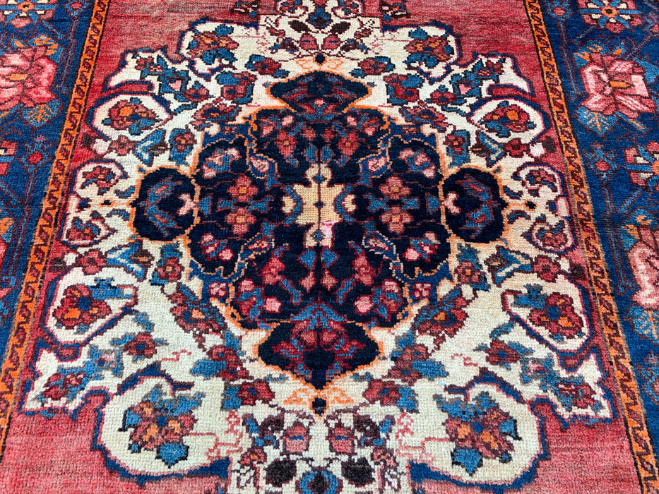 6'7 x 4'7 Hand-Knotted Persian Wool Rug - Rose Floral Medallion Design with Navy Border - KBHM-866