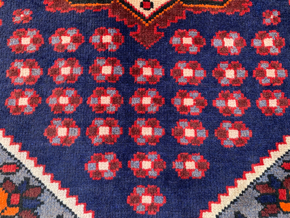 9'11 x 3'5 Hand-Knotted Persian Wool Runner - Navy Tribal Medallion Design with Ivory Accents - KBHM-868