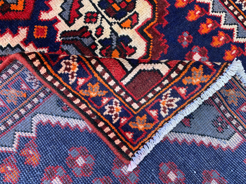 9'11 x 3'5 Hand-Knotted Persian Wool Runner - Navy Tribal Medallion Design with Ivory Accents - KBHM-868