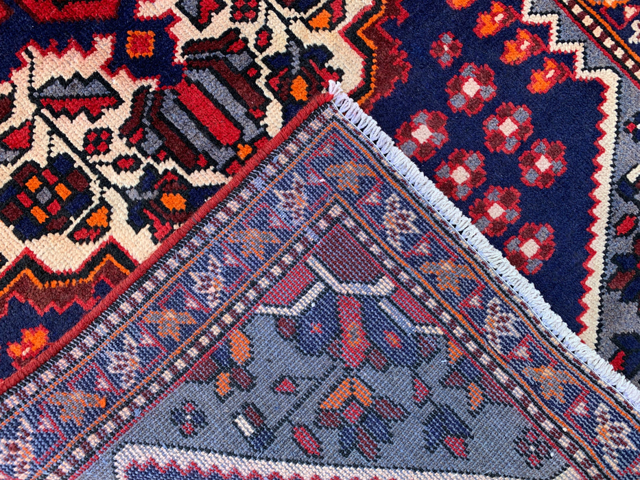 9'11 x 3'5 Hand-Knotted Persian Wool Runner - Navy Tribal Medallion Design with Ivory Accents - KBHM-868