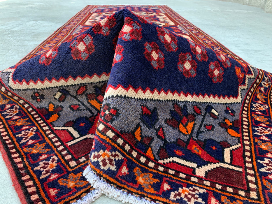 9'11 x 3'5 Hand-Knotted Persian Wool Runner - Navy Tribal Medallion Design with Ivory Accents - KBHM-868