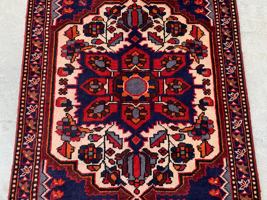 9'11 x 3'5 Hand-Knotted Persian Wool Runner - Navy Tribal Medallion Design with Ivory Accents - KBHM-868