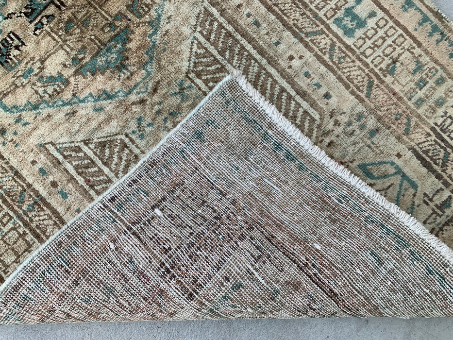 5'6 x 3'6 Hand-Knotted Persian Wool Rug - Beige Vintage Tribal Design with Soft Blue Accents - KBHM-869