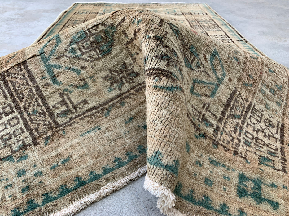 5'6 x 3'6 Hand-Knotted Persian Wool Rug - Beige Vintage Tribal Design with Soft Blue Accents - KBHM-869