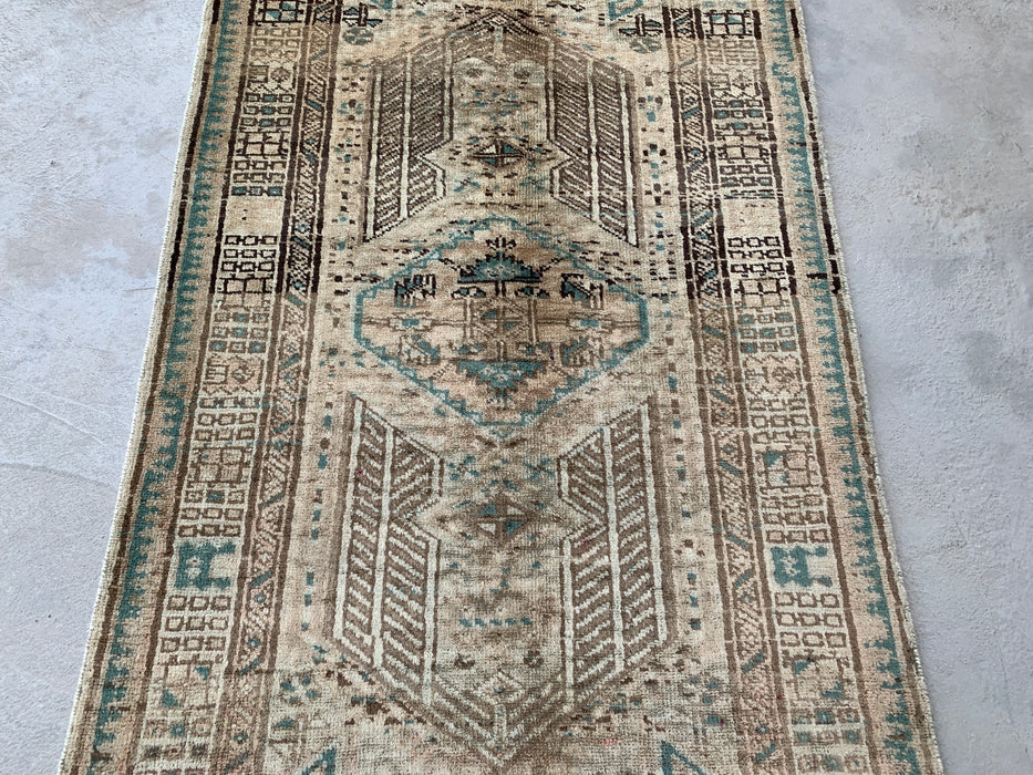 5'6 x 3'6 Hand-Knotted Persian Wool Rug - Beige Vintage Tribal Design with Soft Blue Accents - KBHM-869
