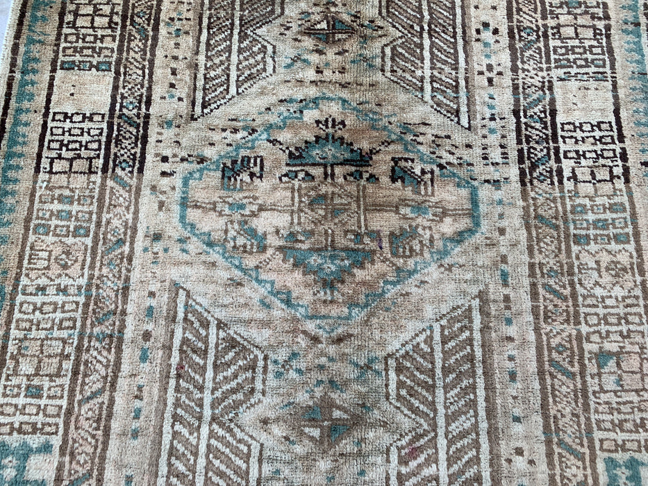 5'6 x 3'6 Hand-Knotted Persian Wool Rug - Beige Vintage Tribal Design with Soft Blue Accents - KBHM-869