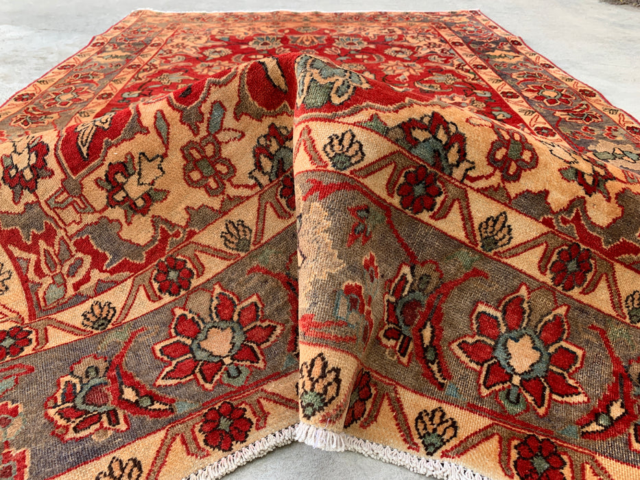 6'11 x 4'7 Hand-Knotted Persian Wool Rug - Red Floral Medallion Design with Gray Border - KBHM-870