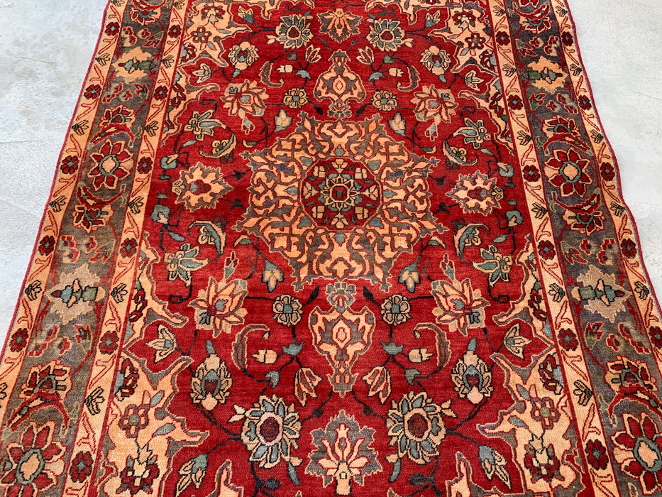 6'11 x 4'7 Hand-Knotted Persian Wool Rug - Red Floral Medallion Design with Gray Border - KBHM-870