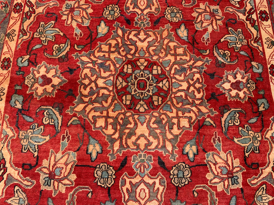 6'11 x 4'7 Hand-Knotted Persian Wool Rug - Red Floral Medallion Design with Gray Border - KBHM-870