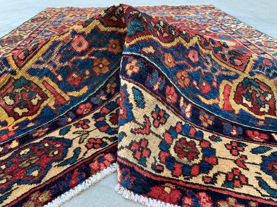 6'6 x 4'6 Hand-Knotted Persian Wool Rug - Red Geometric Medallion Design with Ivory Border - KBHM-871
