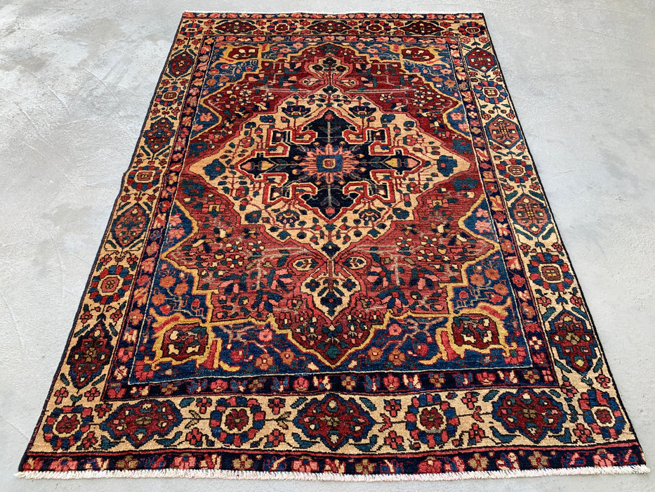 6'6 x 4'6 Hand-Knotted Persian Wool Rug - Red Geometric Medallion Design with Ivory Border - KBHM-871