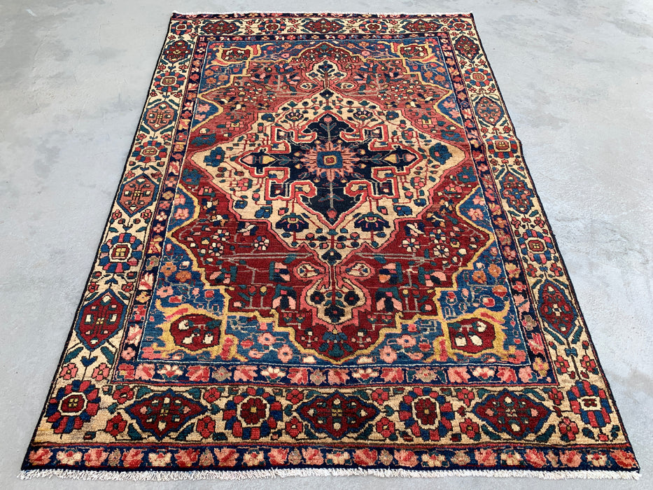 6'6 x 4'6 Hand-Knotted Persian Wool Rug - Red Geometric Medallion Design with Ivory Border - KBHM-871